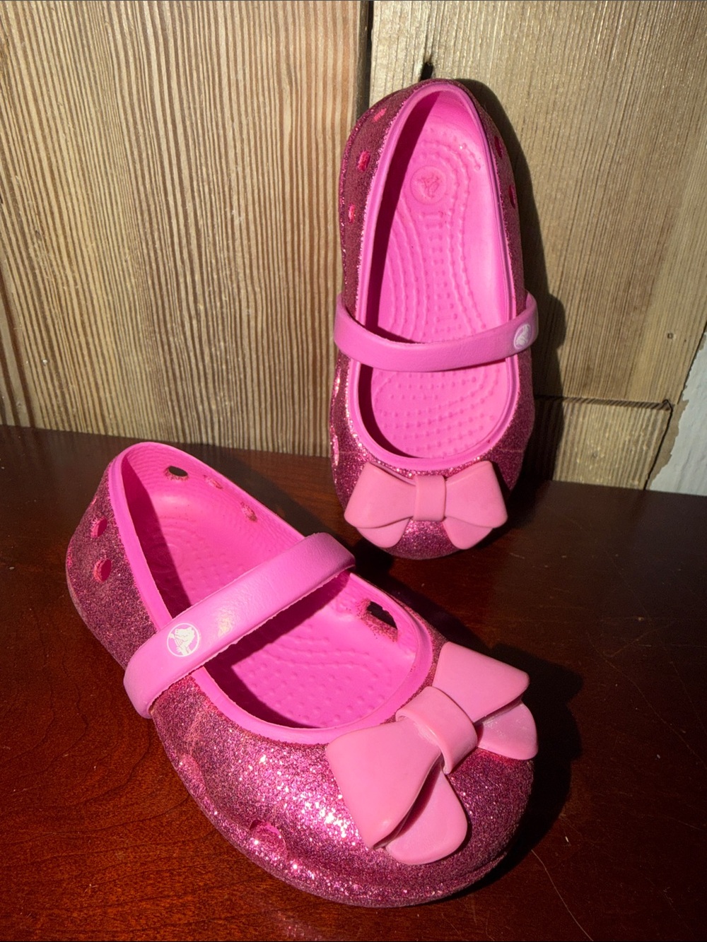 Crocs Girls' Pink Glitter Mary Jane Shoes with Bow